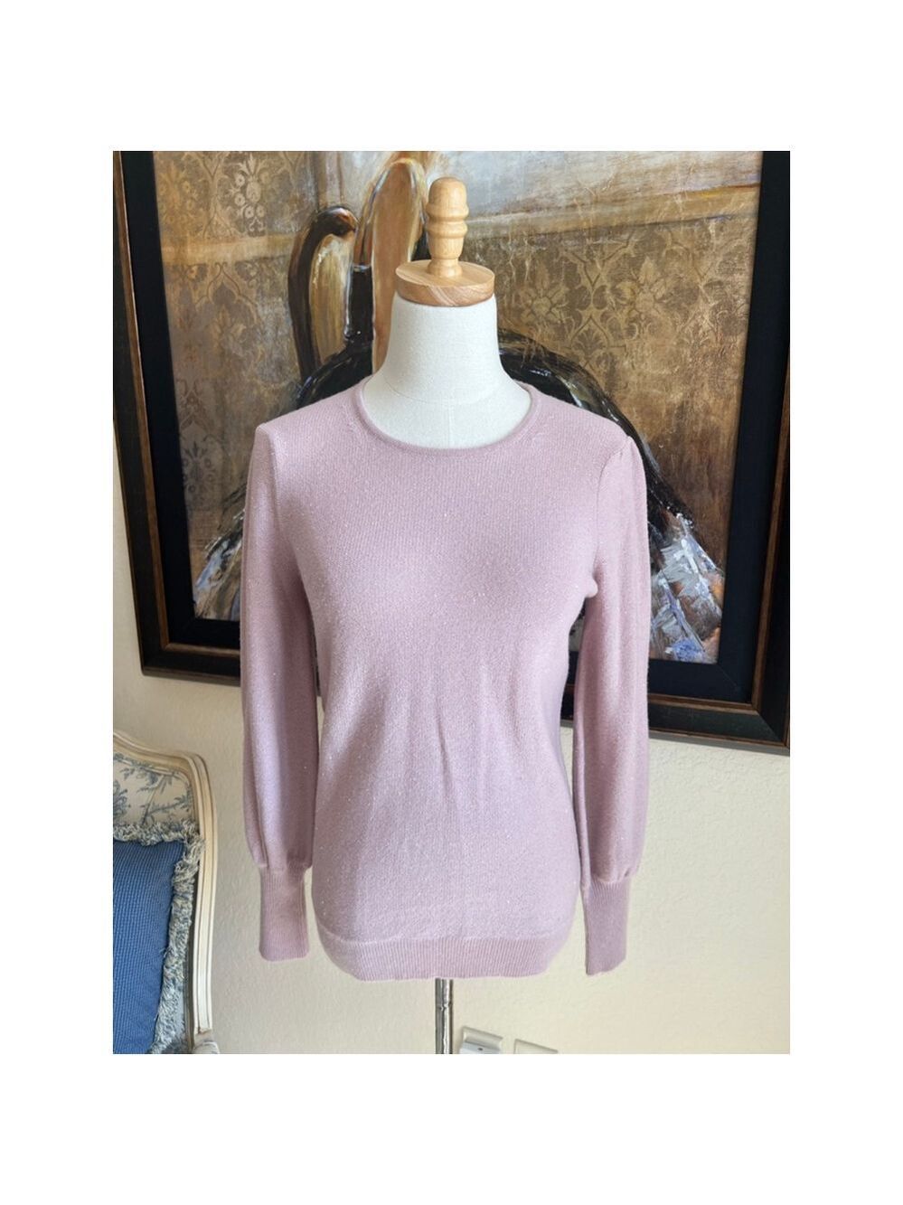 Neiman Marcus Pink Sparkly Cashmere Crew Neck Sweater S
